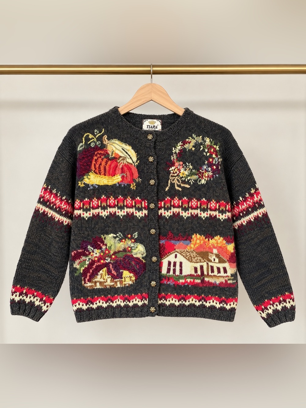 Tiara International Vintage 2000 Fall Harvest Cardigan Sweater XL
